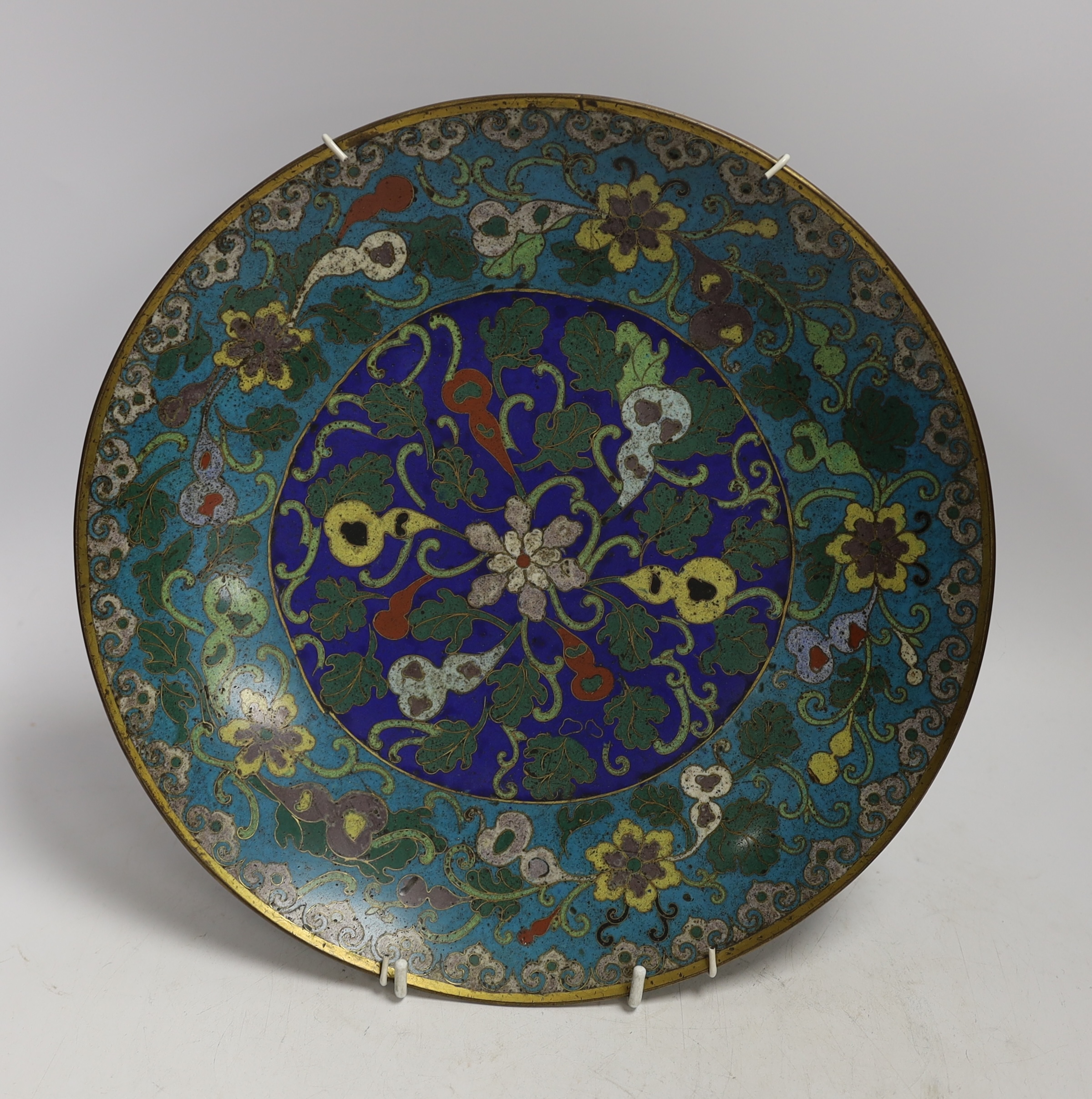 An early 19th century Chinese cloisonné enamel dish, Jiaqing-Daoguang period, 29cm